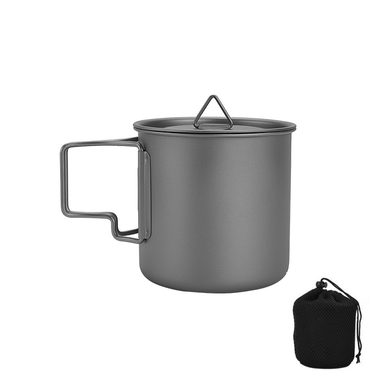 Camping Cooking Cup - Titanium campingmok met inklapbaar handvat, lichtgewicht