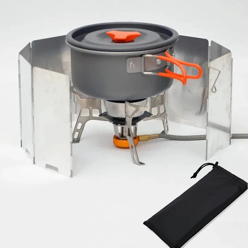 Camping Cooking Hob - 8/10-delige tabletvormige gasfornuis, winddicht aluminiumlegering windschermframe,