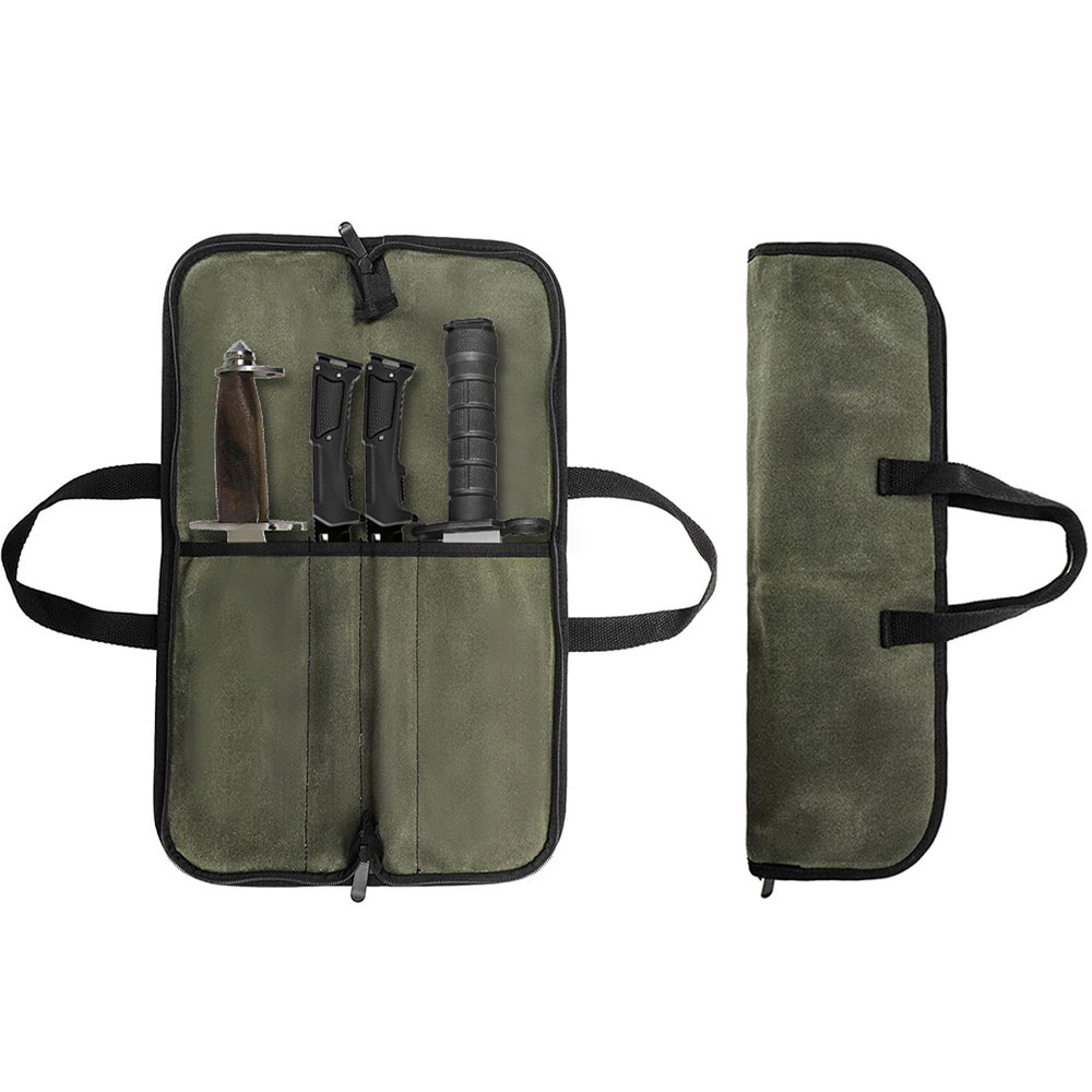 Camping Cooking Bag - Gewaxte canvas messenroltas met meerdere vakken,