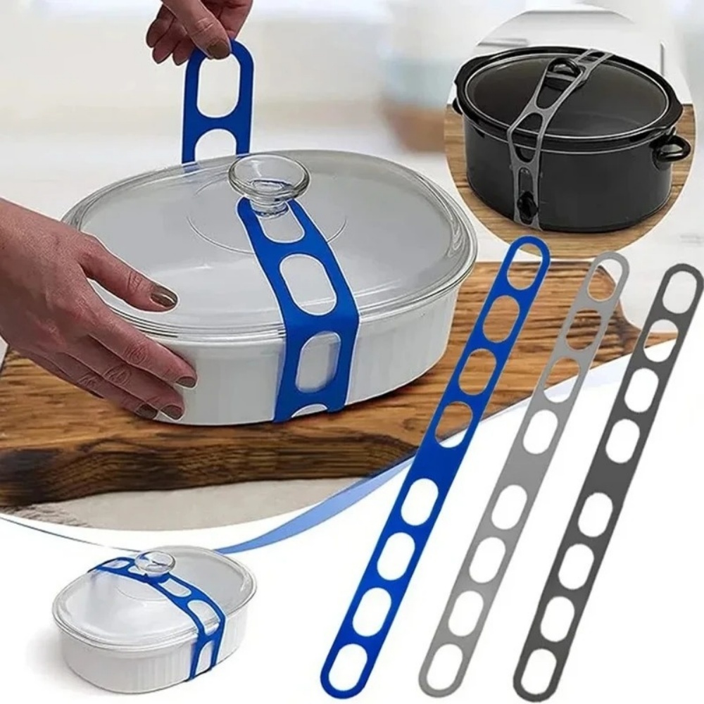 Camping Cooking Utensil Holder - Herbruikbare siliconen elastische potdekselhouderband Universele potdekselbevestigingsband