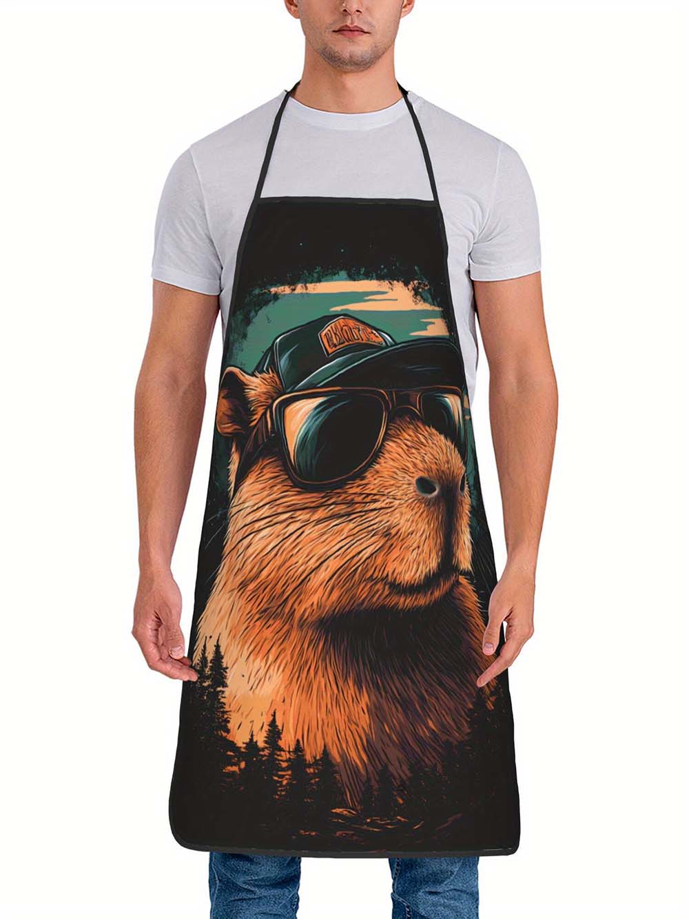 Camping Cooking In Forest - 1 stuk coole capibara-grillschort, vintage bosnachtstijl