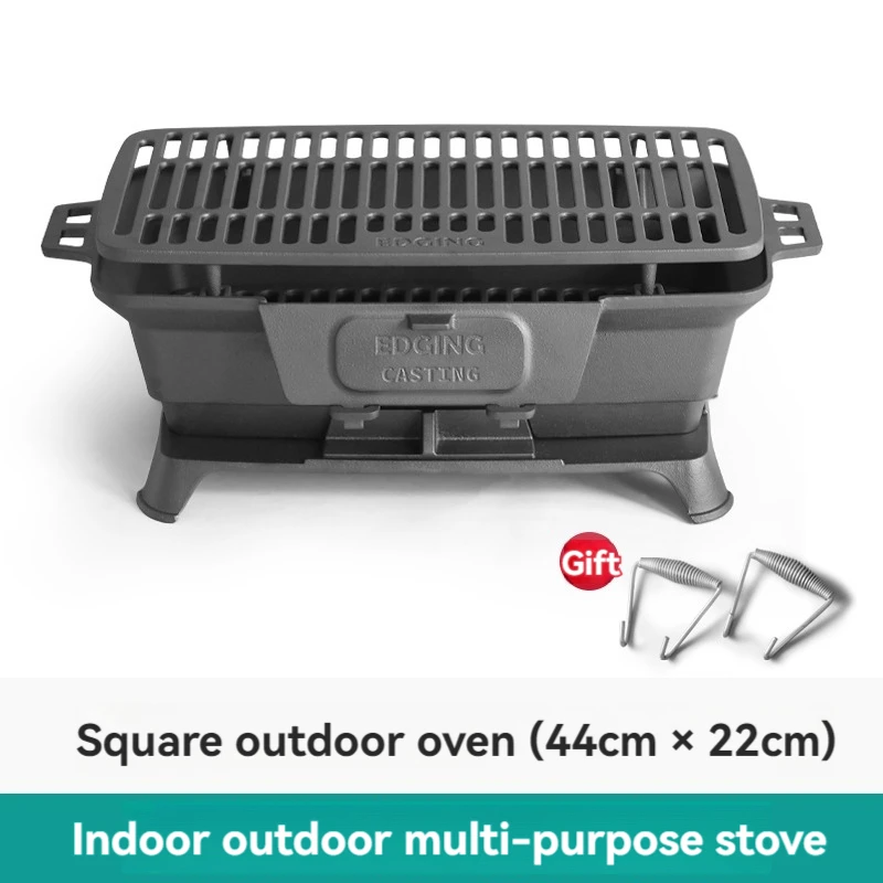 Camping Cooking Cast Iron - Ongecoate barbecue-houtskoolkachel, barbecue-houtskooloven, gietijzeren barbecue-rooster, kamperen