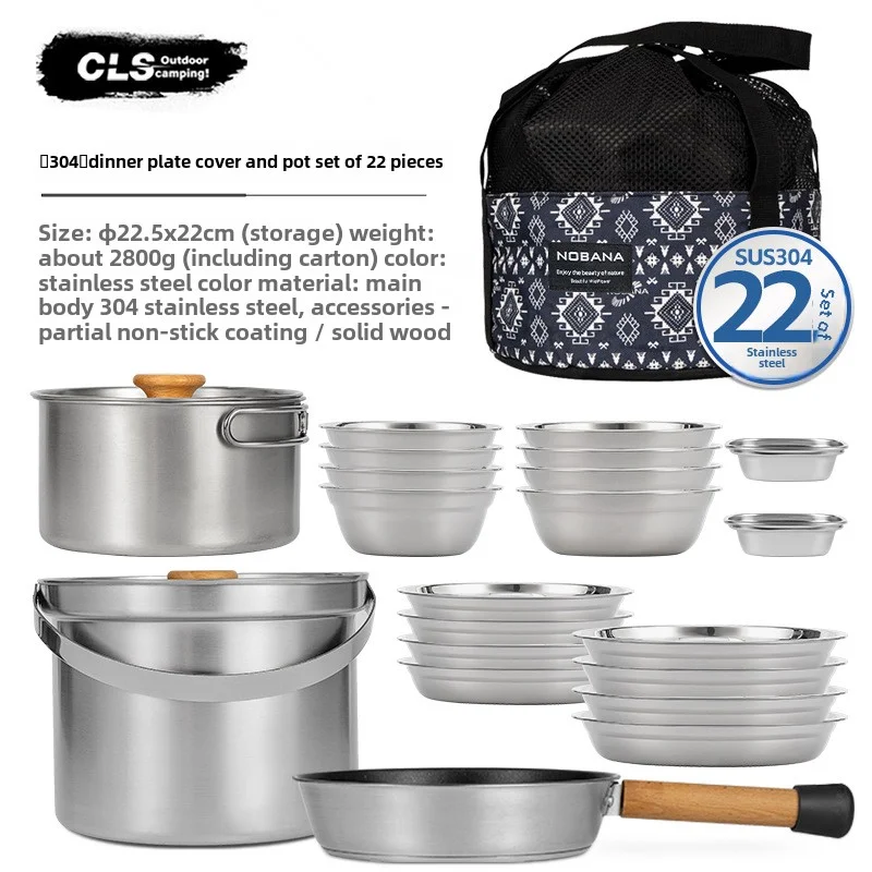 Camping Cooking Pot Stainless Steel - NOBANA&CLS 22-delige RVS Outdoor Camping Pannenset