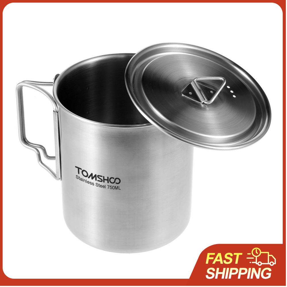 Camping Cooking Cup - TOMSHOO 750ml roestvrijstalen pot, draagbare watermok,
