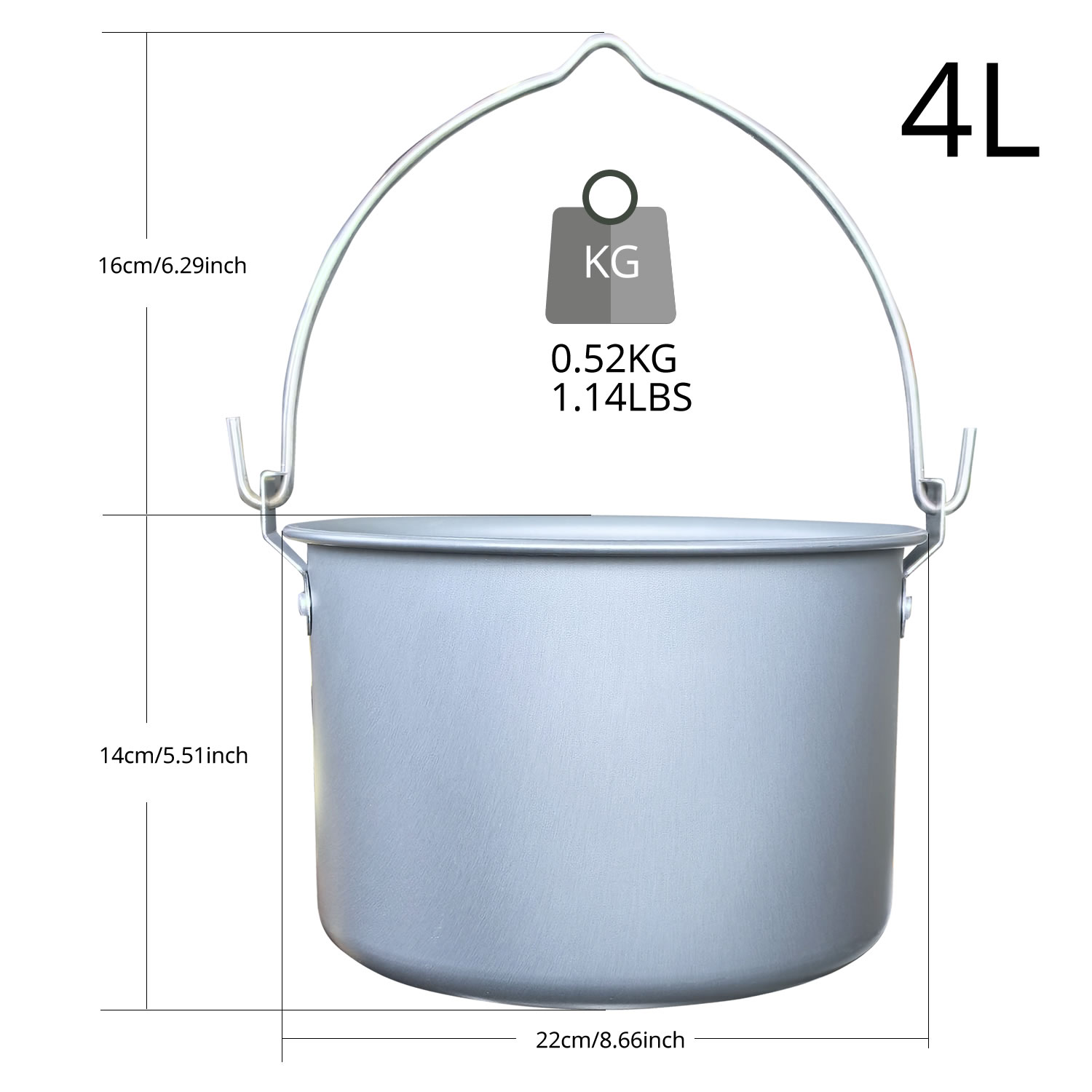 Camping Cooking Pot Large - 4L Outdoor Hangpot Camping Picknick Grote