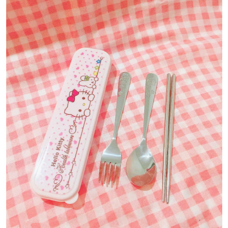 Camping Cooking Set Stainless Steel - Hello Kitty RVS Lepel Vork Eetstokjes