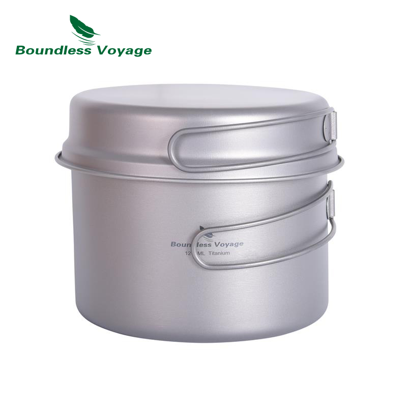 Camping Cooking Mess Kit - Boundless Voyage Titanium Pot & Koekenpan