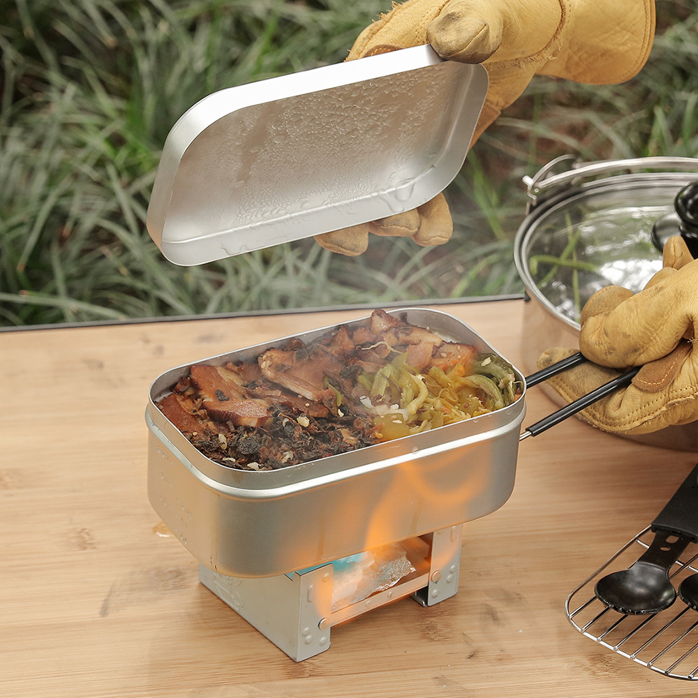 Camping Cooking Mess Kit - Aluminium puinhoopset voor buiten, stoomrek-fornuisset, draagbaar