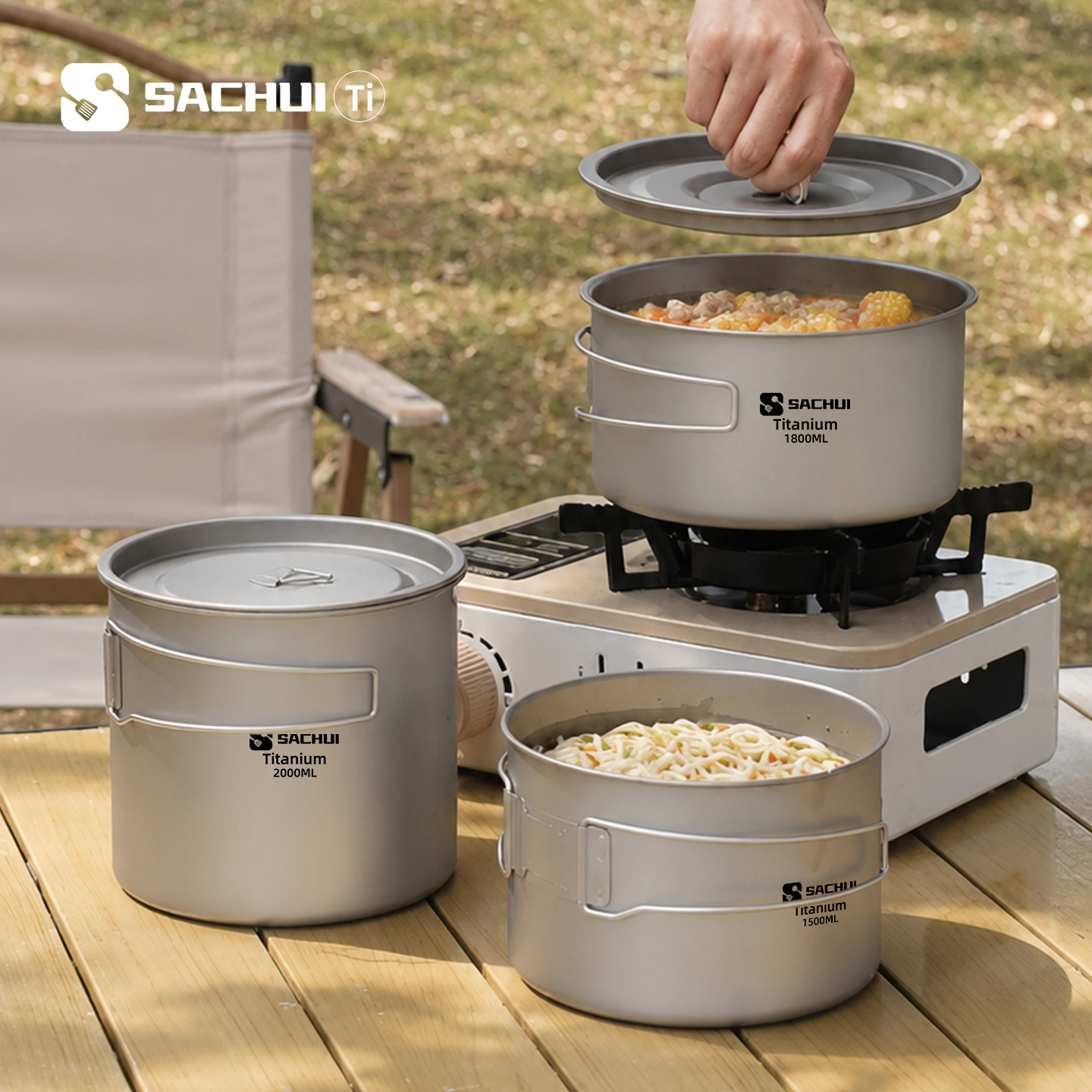 Camping Cooking Set 2 Person - Zuiver titanium Outdoor ultralichte draagbare pot