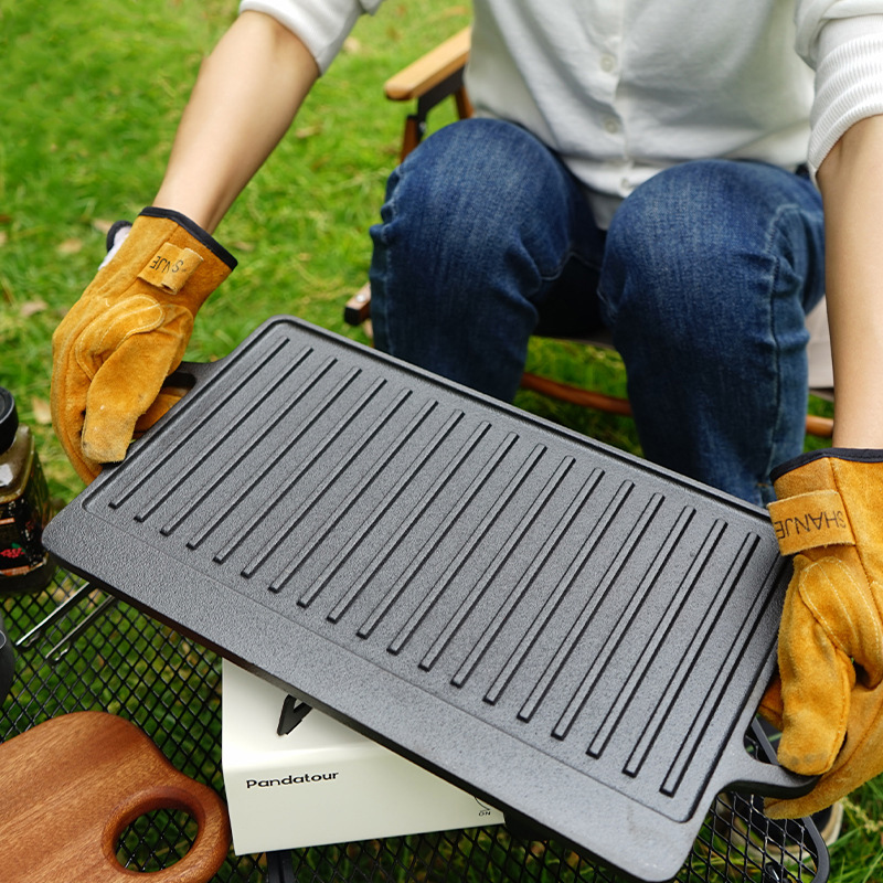 Camping Cooking Flat Top - Dubbelzijdige gietijzeren grillpan voor buiten kamperen,