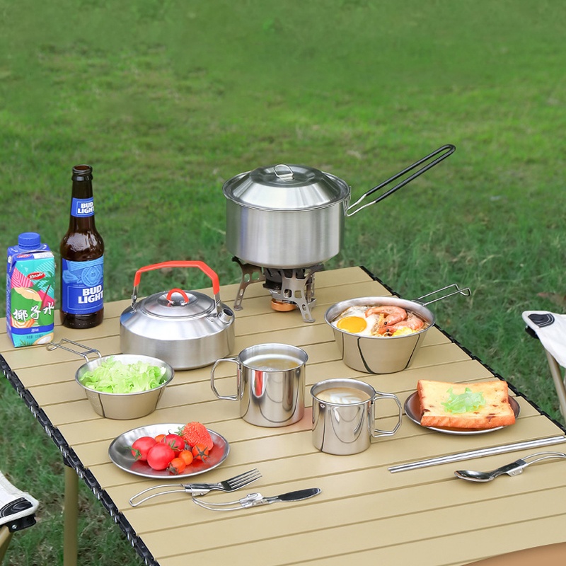 Hot Sale 304 roestvrij staal O - Camping Cooking Mess Kit recensie en prijs