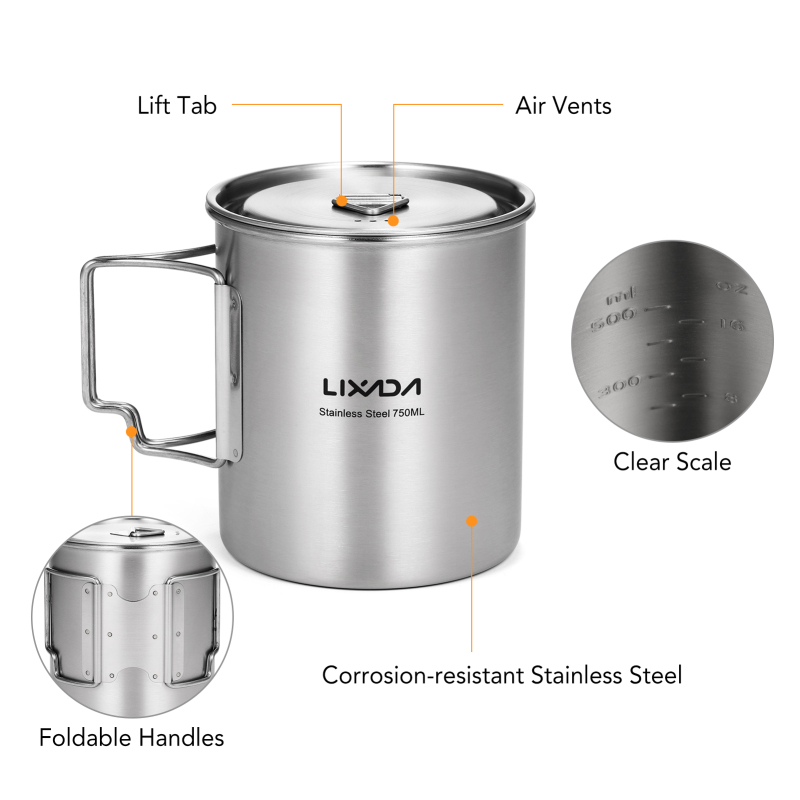 Lixada 750Ml Cup Outdoor Roest - Camping Cooking Cup recensie en prijs