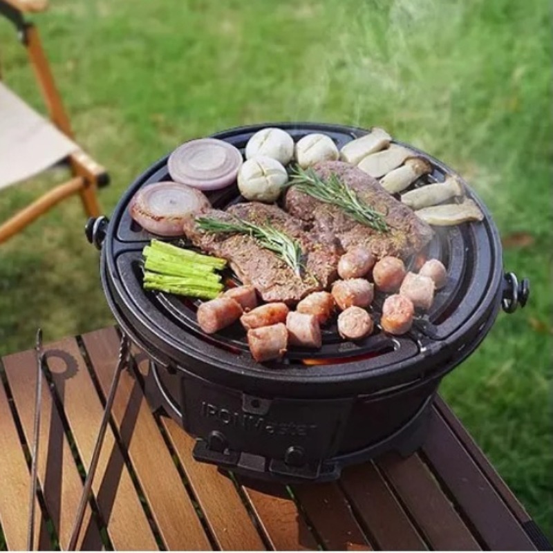 Ronde houtskoolgrill, voedselv - Camping Cooking Cast Iron recensie en prijs